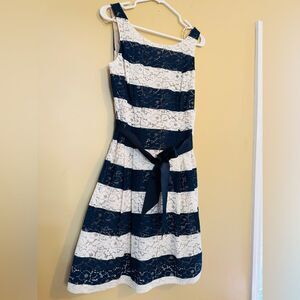 Signature by Robbie Bee Blue and White Square Neck Midi Sundress